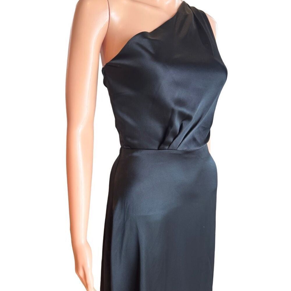 Rachel Parcell One Shoulder Satin Dress 12 Black Midi Formal Wedding Guest NWT - Picture 5 of 6